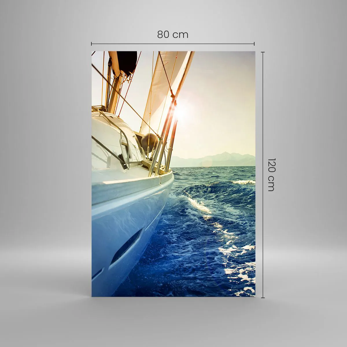 Impression sur verre - Image sur verre - Un yacht en pleine mer avec vue sur les vagues - 80x120cm - Suite à l'aventure - Décoration murale moderne pour le salon et la chambre ARTTOR