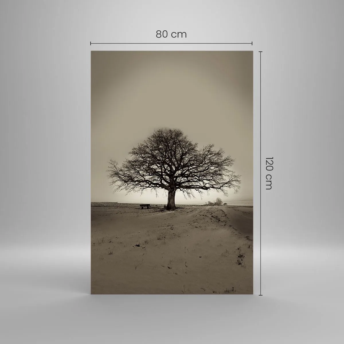 Glasbild - Bild auf glas - Ein einsamer Baum in einem Sepia-Feld - 80x120cm - Von hier zu Ewigkeit - Moderne Wanddekoration für Wohnzimmer und Schlafzimmer ARTTOR