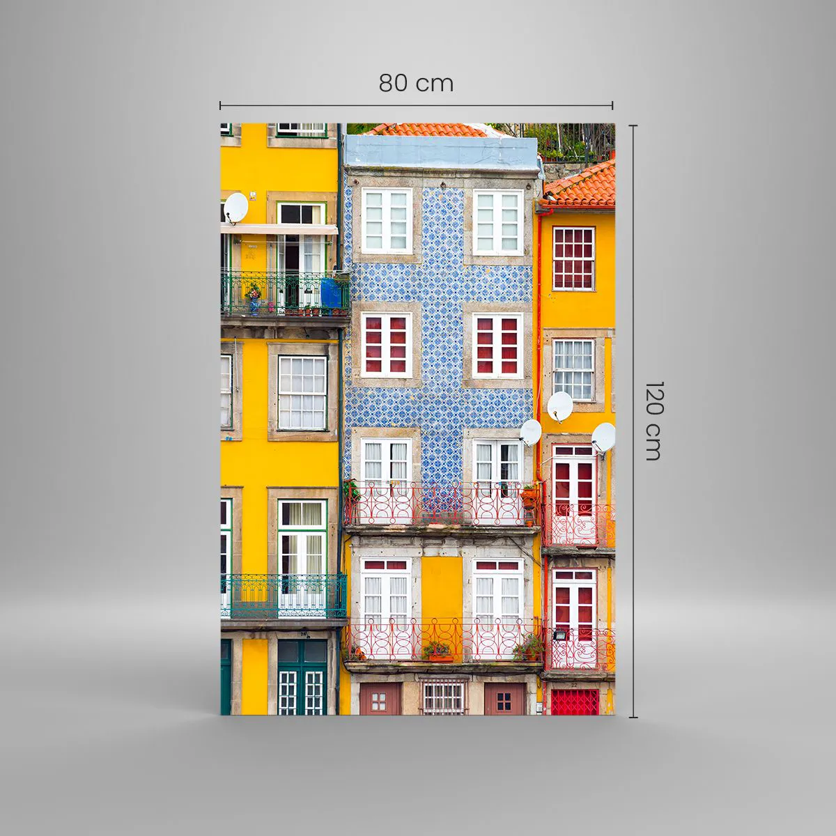 Quadro su vetro - Facciate colorate di case popolari nel paesaggio urbano - 80x120cm - I colori della città vecchia - Decorazione murale moderna per soggiorno e camera da letto ARTTOR