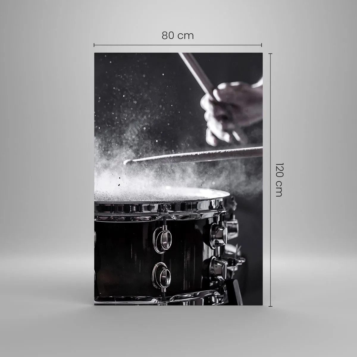 Quadro su vetro - Colpire il rullante con le bacchette con effetto polvere - 80x120cm - Il polso della musica - Decorazione murale moderna per soggiorno e camera da letto ARTTOR