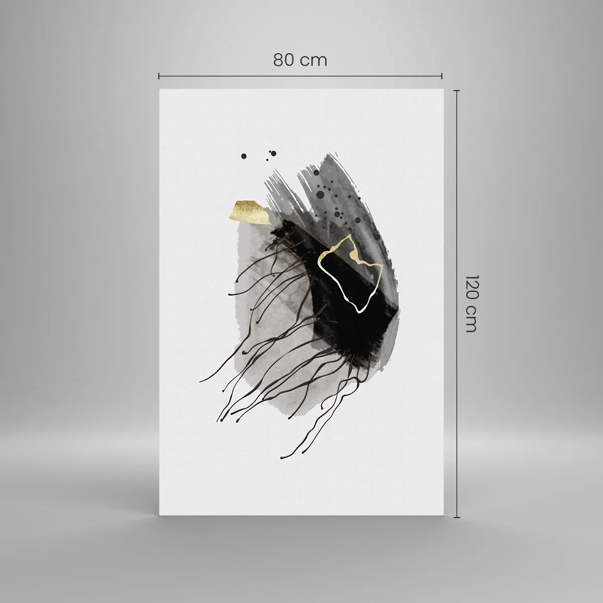 Cuadro sobre vidrio - Impresiones sobre Vidrio - Una composición abstracta con acentos negros y dorados. - 80x120cm - En negro y dorado - Decoración de pared moderna para salón y dormitorio ARTTOR