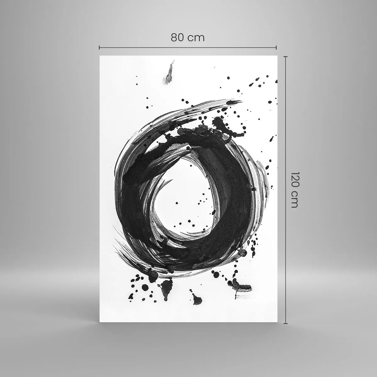 Quadro su vetro - Astrazione nera a forma di cerchio su sfondo bianco - 80x120cm - Il vortice della creazione - Decorazione murale moderna per soggiorno e camera da letto ARTTOR