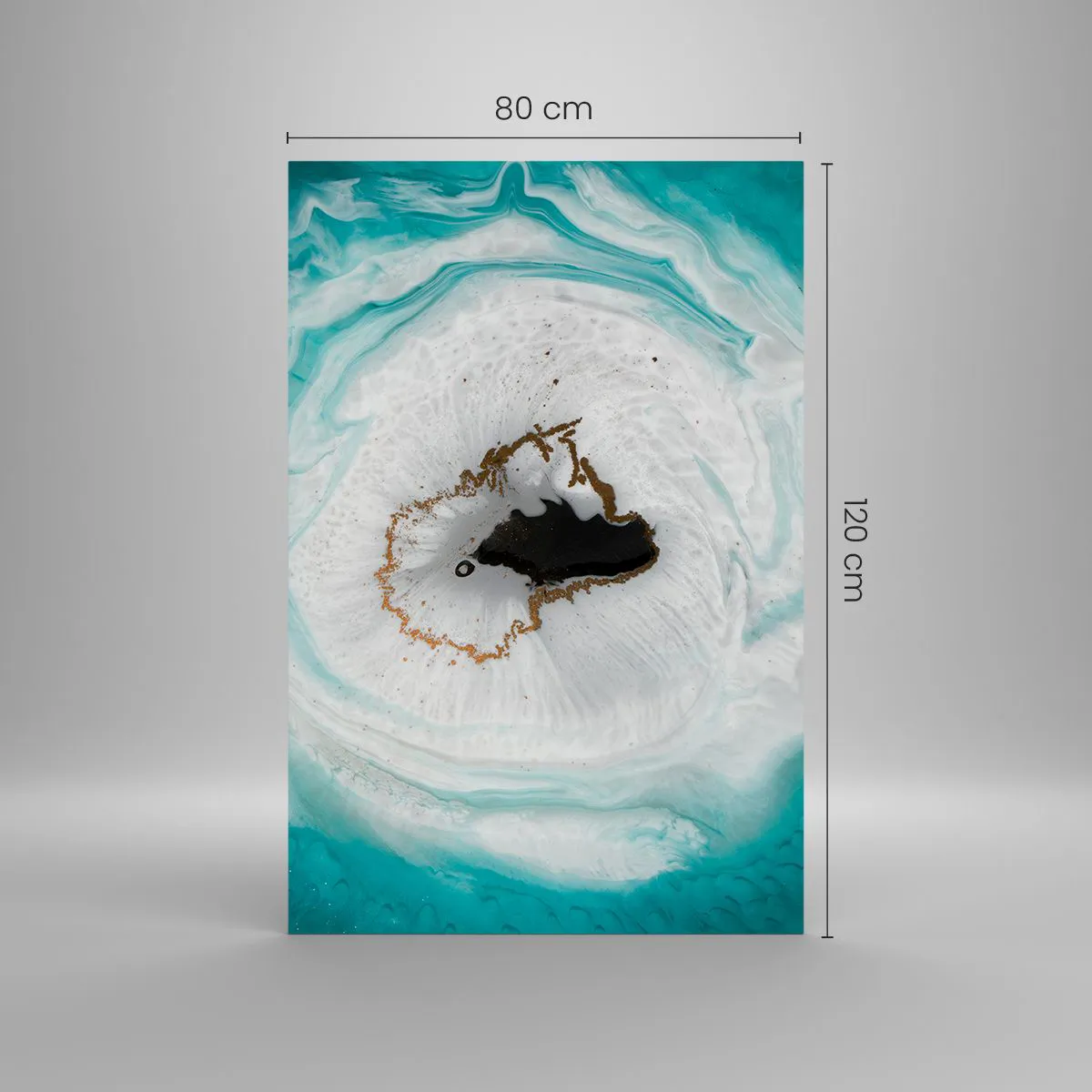 Glasbild - Bild auf glas - Abstraktes Geodenmotiv in Türkis-, Weiß- und Goldtönen - 80x120cm - Nach Innen eindringen - Moderne Wanddekoration für Wohnzimmer und Schlafzimmer ARTTOR