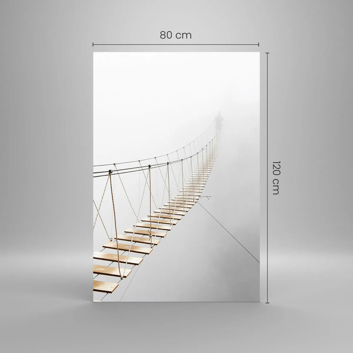 Impression sur verre - Image sur verre - Un pont suspendu dans le brouillard vu d'une perspective minimaliste - 80x120cm - Où cela va-t-il te mener? - Décoration murale moderne pour le salon et la chambre ARTTOR