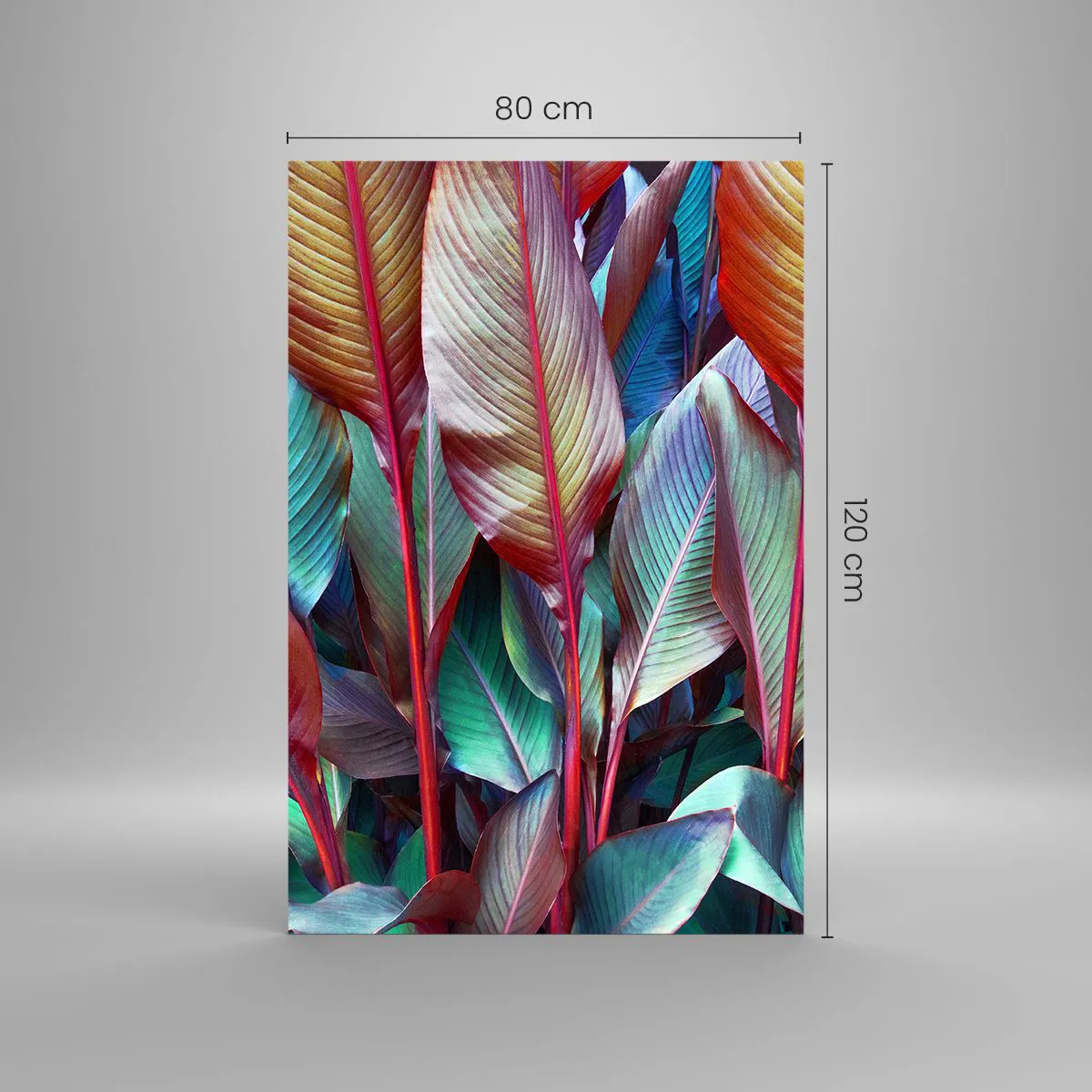 Quadro su vetro - Foglie colorate di piante tropicali nel folto - 80x120cm - Selva colorata - Decorazione murale moderna per soggiorno e camera da letto ARTTOR