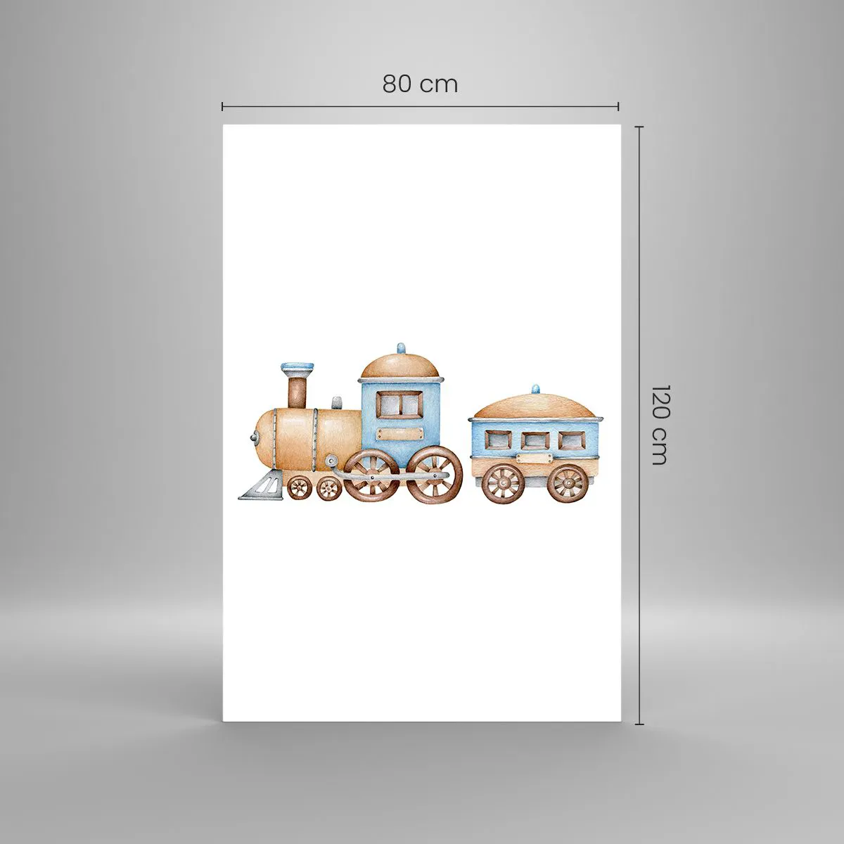 Impression sur verre - Image sur verre - Dessin d'un train aux tons pastel sur fond blanc - 80x120cm - Il est à la gare... - Décoration murale moderne pour le salon et la chambre ARTTOR