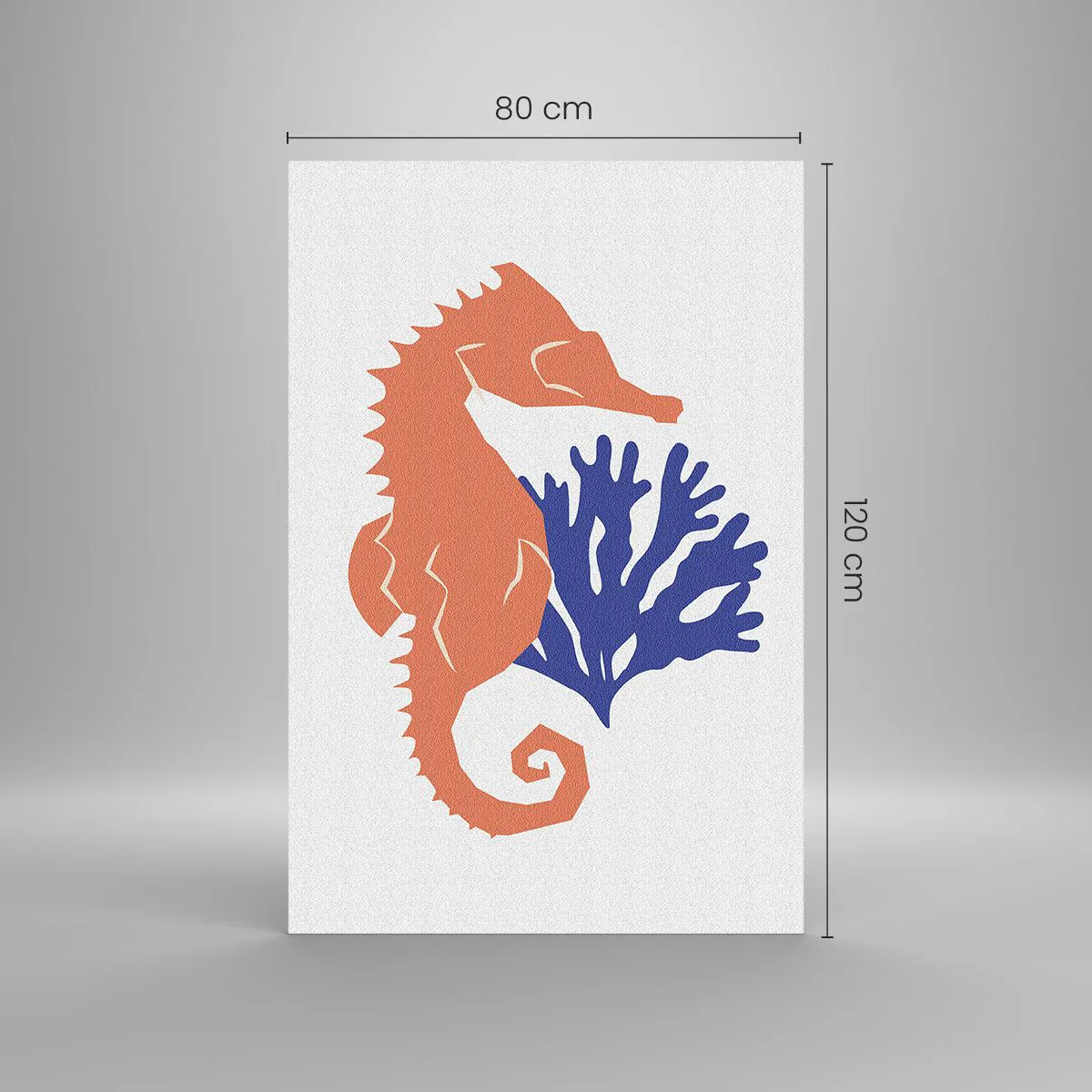 Obraz na szkle - Minimalistyczna ilustracja konika morskiego z koralowcem na jasnym tle - 80x120cm - Na podwodnej łące - Nowoczesna dekoracja ścienna do salonu i sypialni ARTTOR