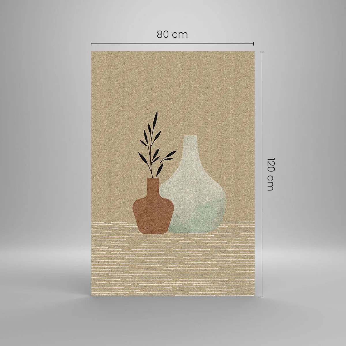Obraz na szkle - Minimalistyczna kompozycja dwóch wazonów na beżowym tle - 80x120cm - Wazon i jego idea - Nowoczesna dekoracja ścienna do salonu i sypialni ARTTOR