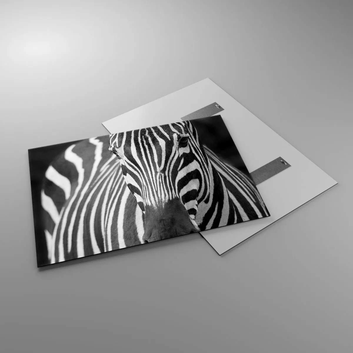 Impression sur verre - Image sur verre - Portrait noir et blanc d'un zèbre avec des rayures visibles - 100x70cm - Le monde est noir et blanc - Décoration murale moderne pour le salon et la chambre ARTTOR