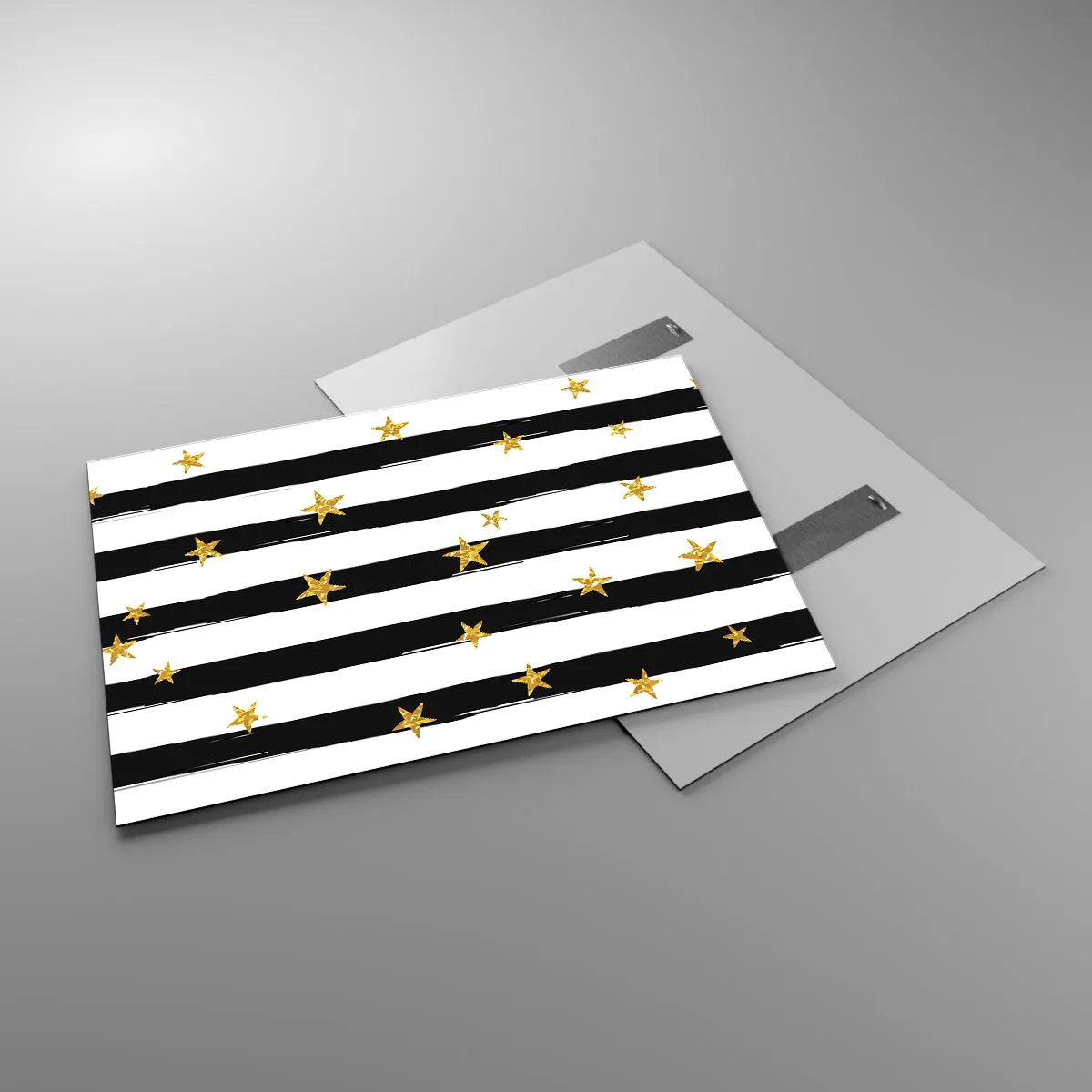 Impression sur verre - Image sur verre - Rayures noires et blanches avec étoiles dorées - 100x70cm - Nous sommes tous nés sous une bonne étoile - Décoration murale moderne pour le salon et la chambre ARTTOR