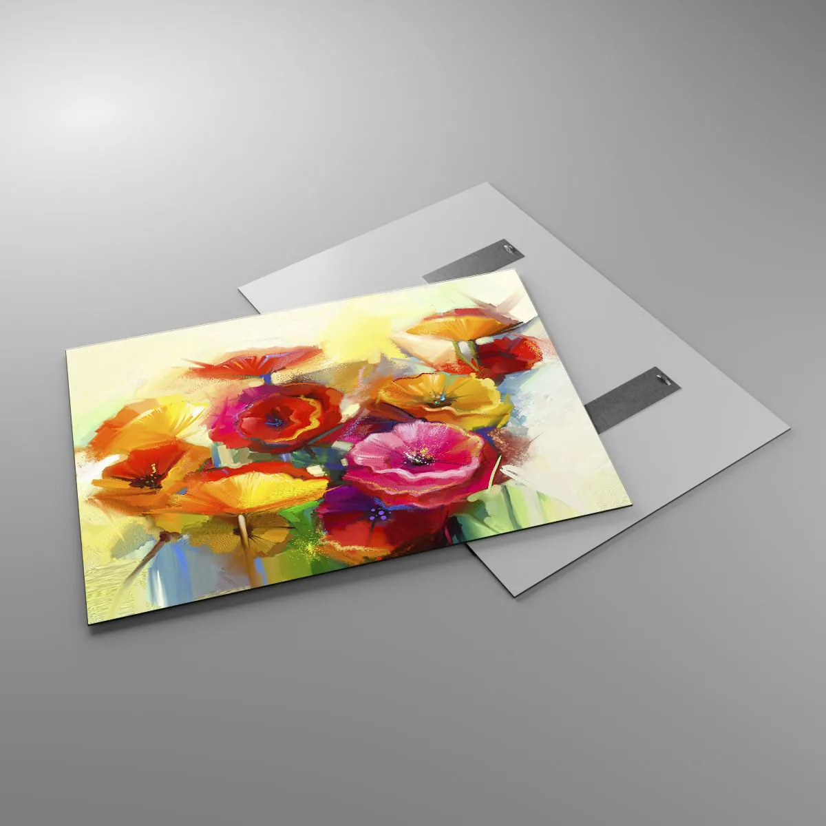 Glasbild - Bild auf glas - Bunte Mohnblumen in leuchtenden Farben - 100x70cm - Nicht nur rot - Moderne Wanddekoration für Wohnzimmer und Schlafzimmer ARTTOR