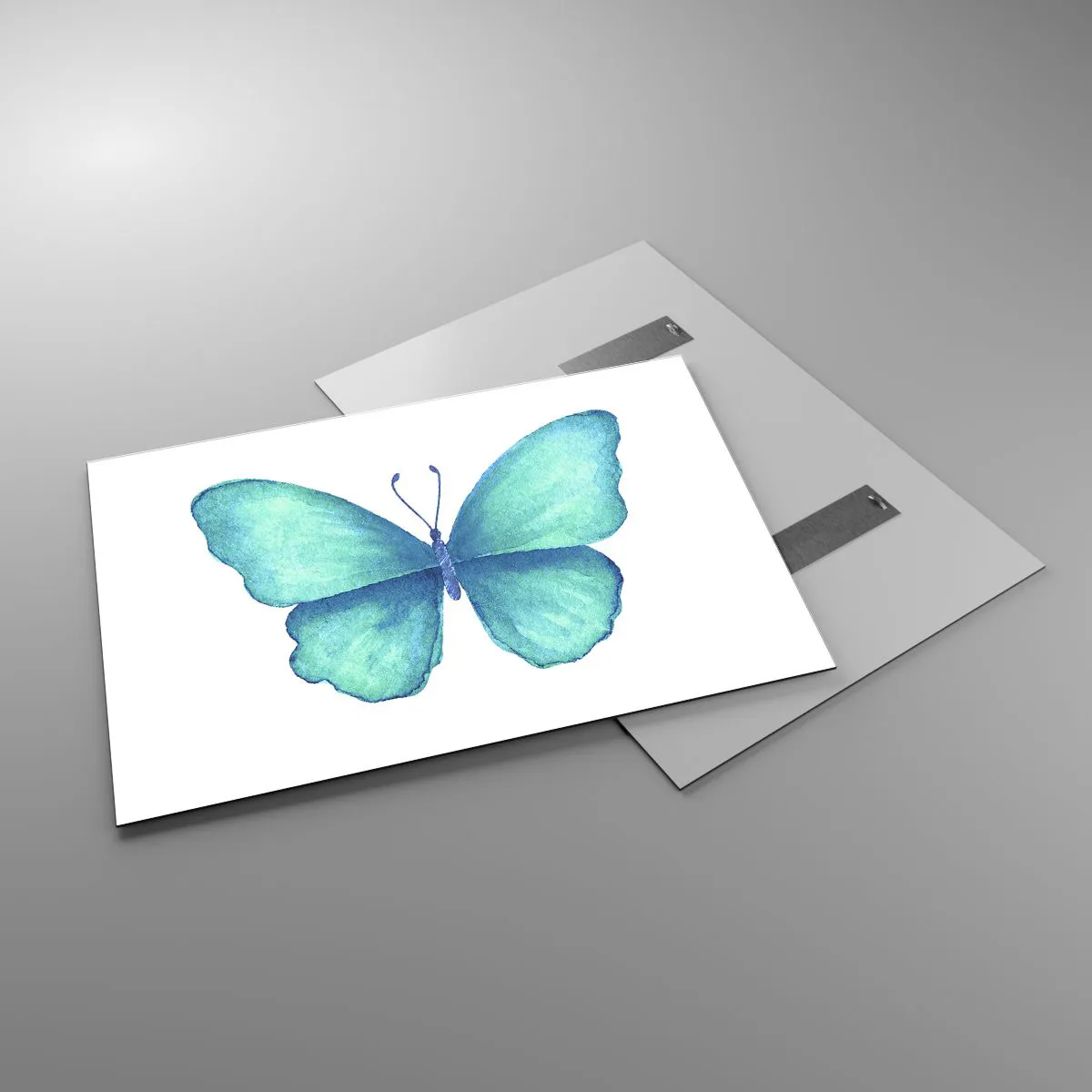 Glasbild - Bild auf glas - Blauer Schmetterling im Aquarellstil auf weißem Hintergrund - 100x70cm - Türkis von Natur aus - Moderne Wanddekoration für Wohnzimmer und Schlafzimmer ARTTOR