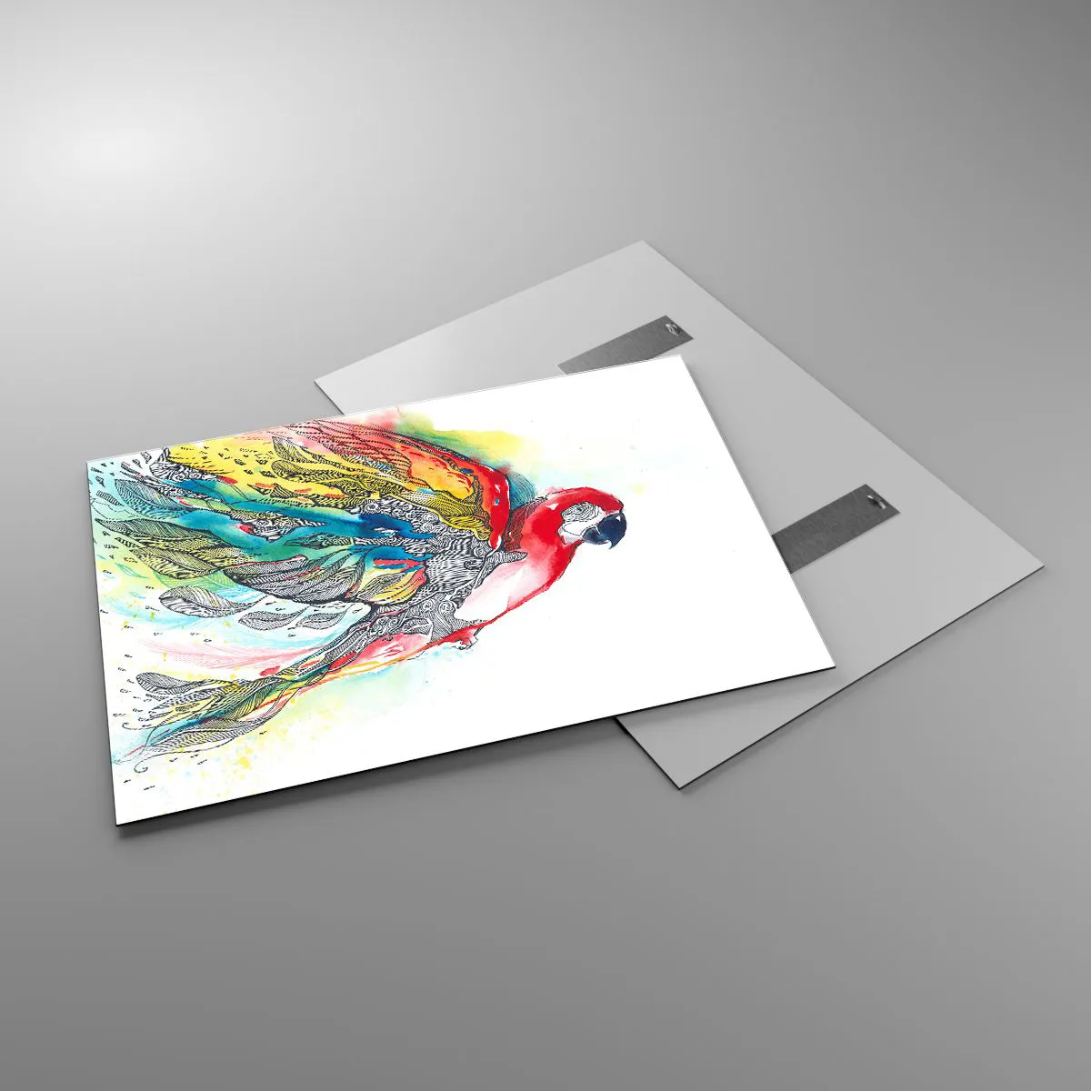 Impression sur verre - Image sur verre - Perroquet coloré avec des ailes et des détails artistiques - 100x70cm - Vivez haut en couleurs - Décoration murale moderne pour le salon et la chambre ARTTOR