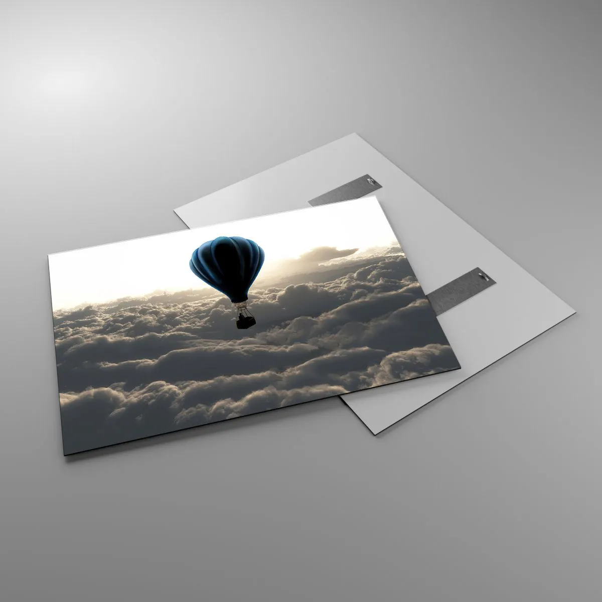 Quadro su vetro - Un pallone che fluttua sopra le nuvole all'alba - 100x70cm - Viaggiatore sopra le nuvole - Decorazione murale moderna per soggiorno e camera da letto ARTTOR