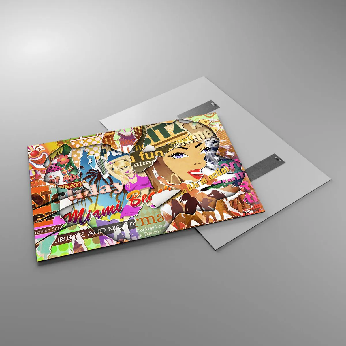 Obraz na szkle - Kolorowy kolaż retro z plakatami i grafiką - 100x70cm - Wakacyjne retrospekcje - Nowoczesna dekoracja ścienna do salonu, kuchni i sypialni ARTTOR