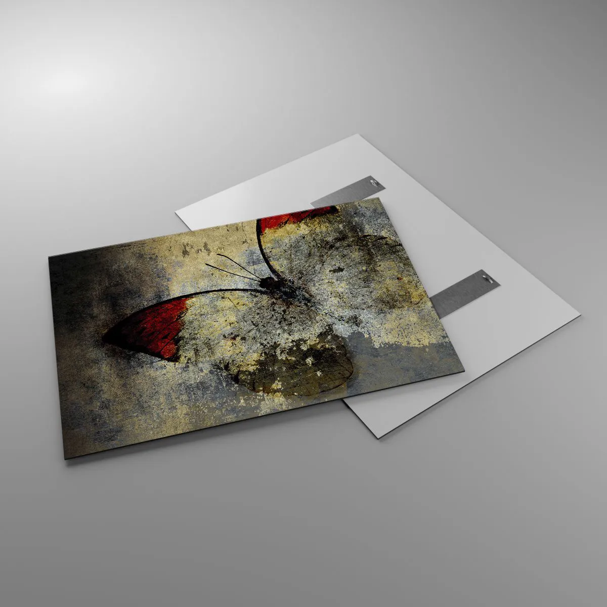 Cuadro sobre vidrio - Impresiones sobre Vidrio - Mariposa abstracta sobre un fondo envejecido - 100x70cm - Mira antes de que desaparezca - Decoración de pared moderna para salón y dormitorio ARTTOR