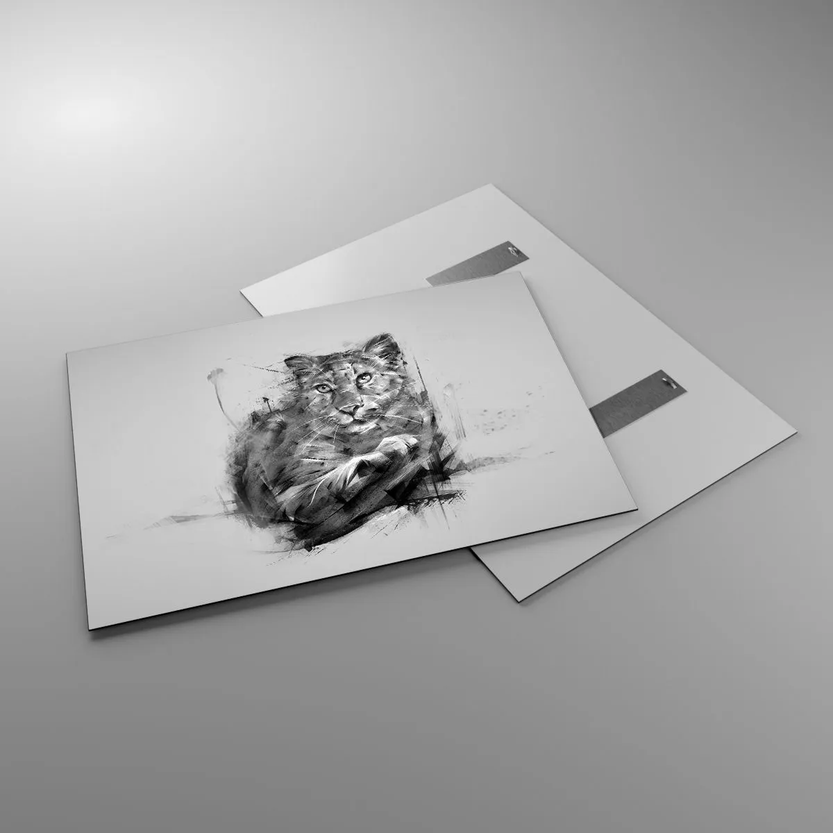 Impression sur verre - Image sur verre - Un dessin d'un tigre dans un style monochrome sur un fond clair - 100x70cm - Oui, j'écoute attentivement - Décoration murale moderne pour le salon et la chambre ARTTOR