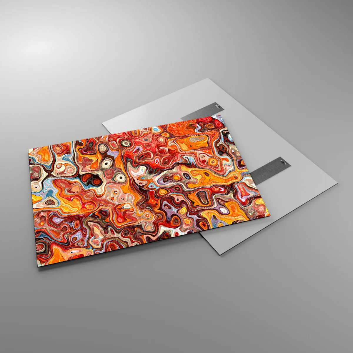 Cuadro sobre vidrio - Impresiones sobre Vidrio - Composición abstracta en tonos naranja y rojo. - 100x70cm - Si las nueces se derritieran en la miel - Decoración de pared moderna para salón y dormitorio ARTTOR