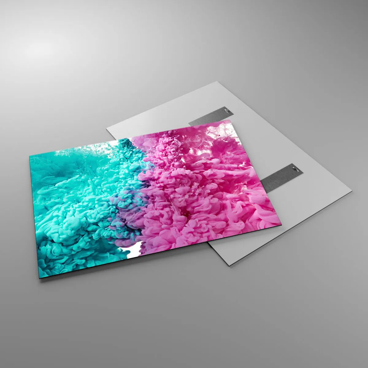 Glasbild - Bild auf glas - Bunte Tintenwolken in Pink und Türkis - 100x70cm - Letzte Begegnung - Moderne Wanddekoration für Wohnzimmer und Schlafzimmer ARTTOR