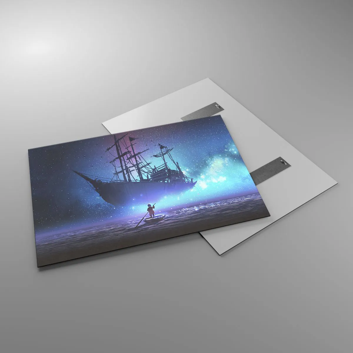 Glasbild - Bild auf glas - Ein Nachtschiff, das in einer magischen Aura über dem Wasser schwebt - 100x70cm - Begegnung mit dem Mythos des Meeres - Moderne Wanddekoration für Wohnzimmer und Schlafzimmer ARTTOR