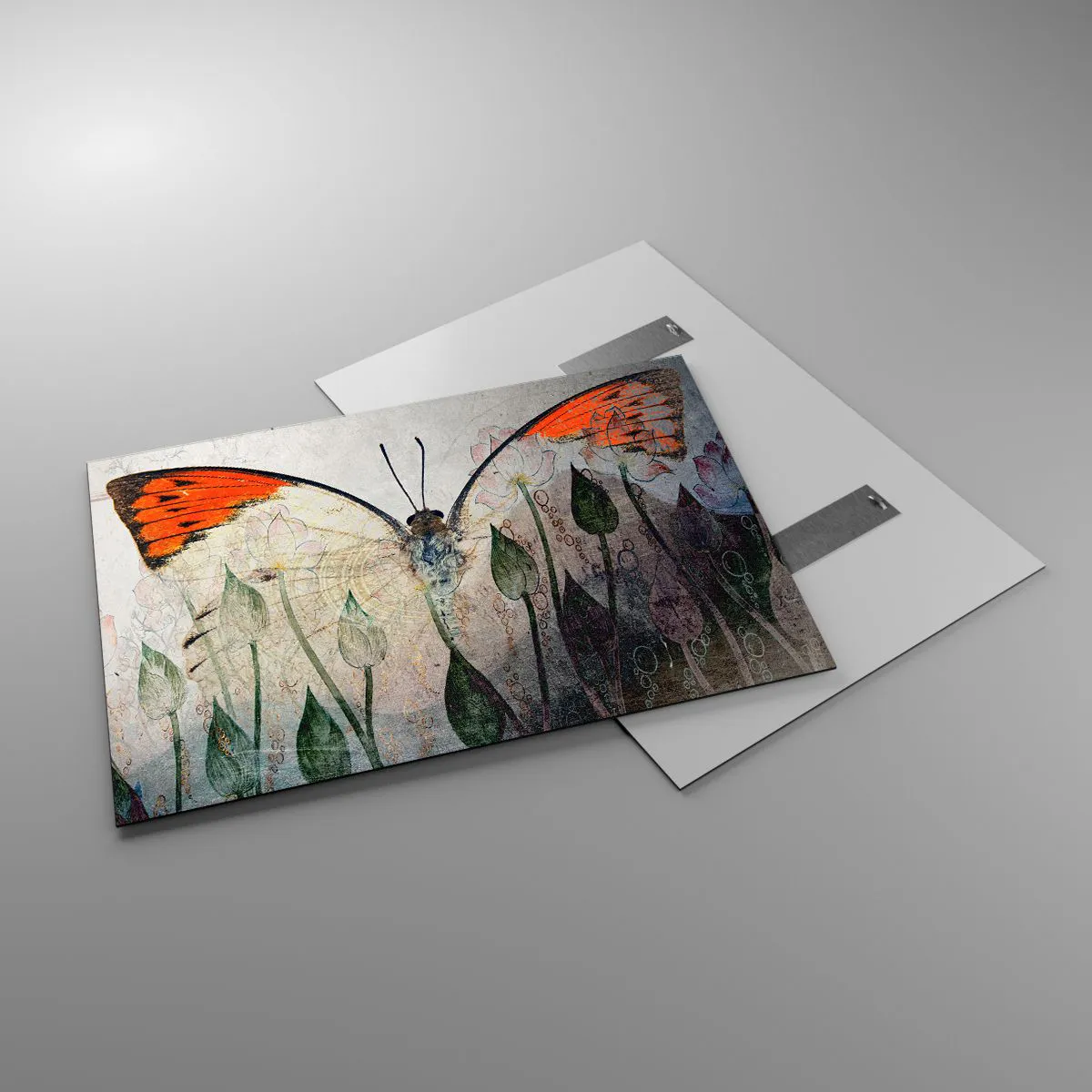 Tablou pe sticlă - Unde fluturele se leagănă pe iarbă - 100x70 cm