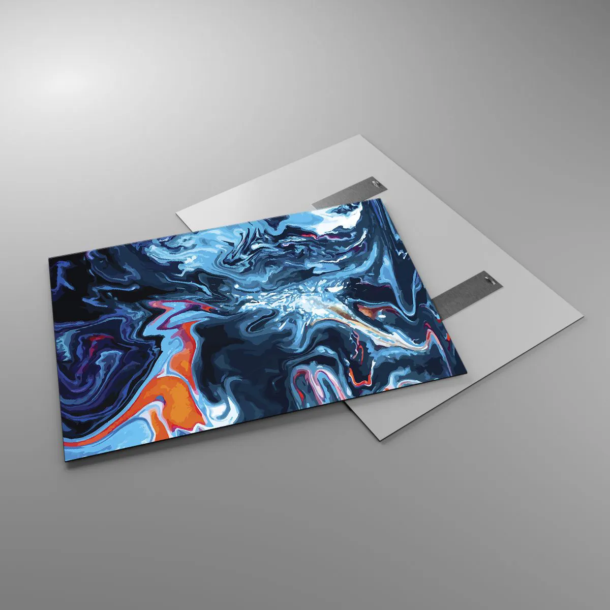 Glasbild - Bild auf glas - Ein abstraktes Muster in Blautönen mit Akzenten in Rot und Weiß. - 100x70cm - Reise ins Zentrum des Himmels - Moderne Wanddekoration für Wohnzimmer und Schlafzimmer ARTTOR