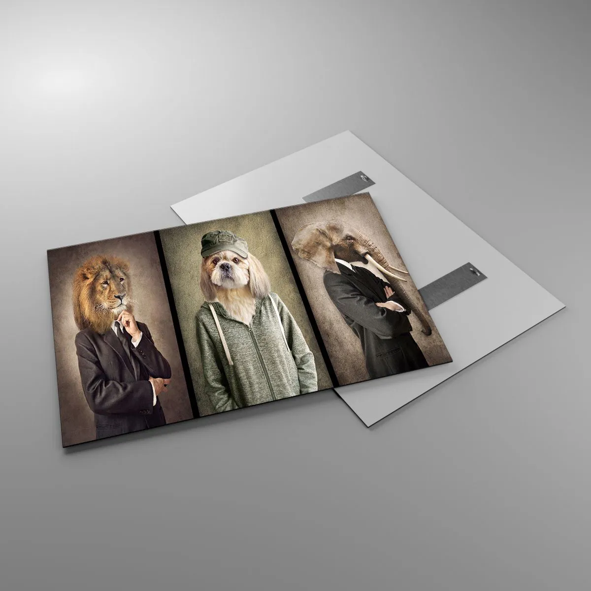 Cuadro sobre vidrio - Impresiones sobre Vidrio - Tres animales en varios estilos, desde elegantes hasta casuales. - 100x70cm - Prefiero tomármelo con calma - Decoración de pared moderna para salón y dormitorio ARTTOR