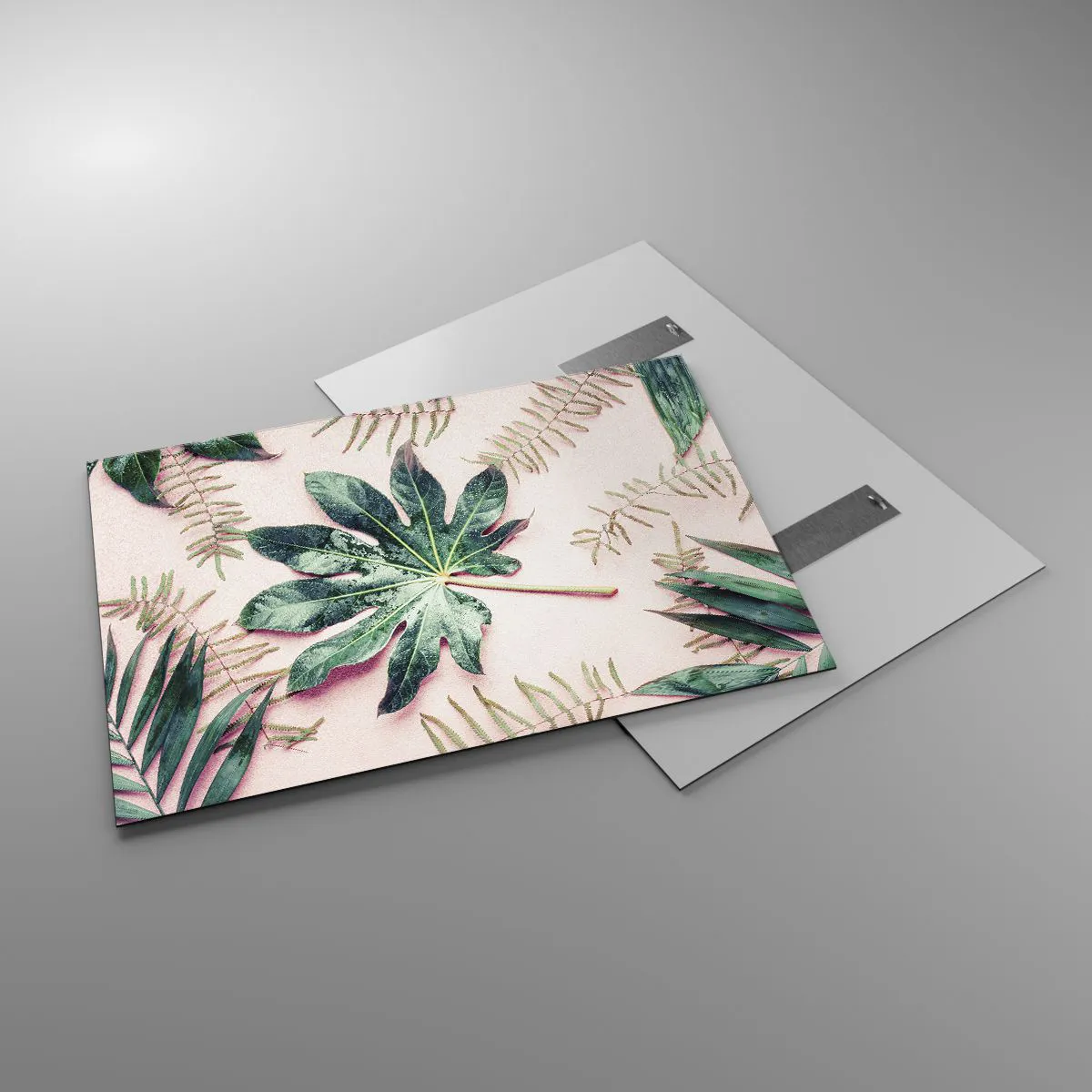 Üveg kép - A zöld tanulmánya a rózsaszín háttérben - 100x70 cm