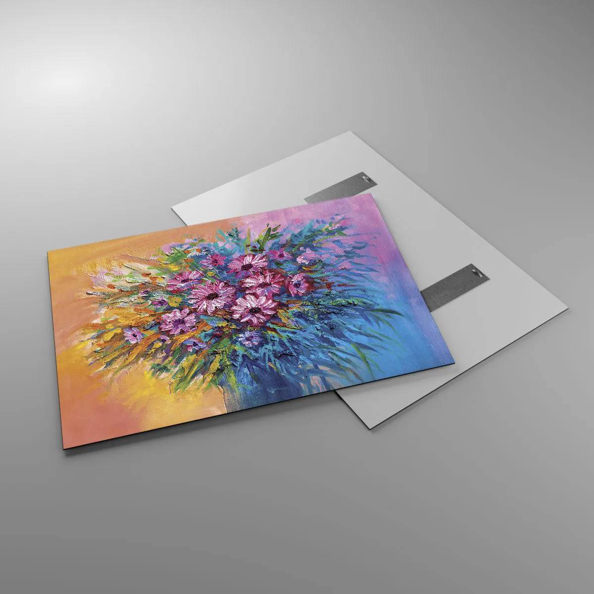 Impression sur verre - Image sur verre - Un bouquet de fleurs roses dans une composition artistique et colorée - 100x70cm - Énergie de la vie - Décoration murale moderne pour le salon et la chambre ARTTOR