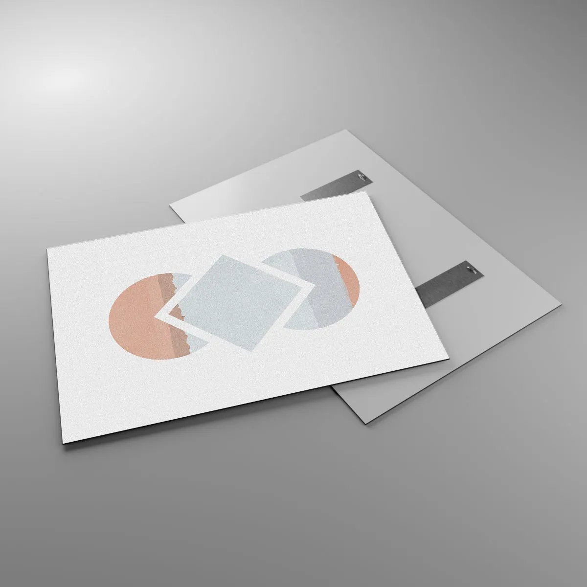 Cuadro sobre vidrio - Impresiones sobre Vidrio - Un rombo pastel en el centro entre los semicírculos sobre un fondo blanco. - 100x70cm - Arte geométrico - Decoración de pared moderna para salón y dormitorio ARTTOR