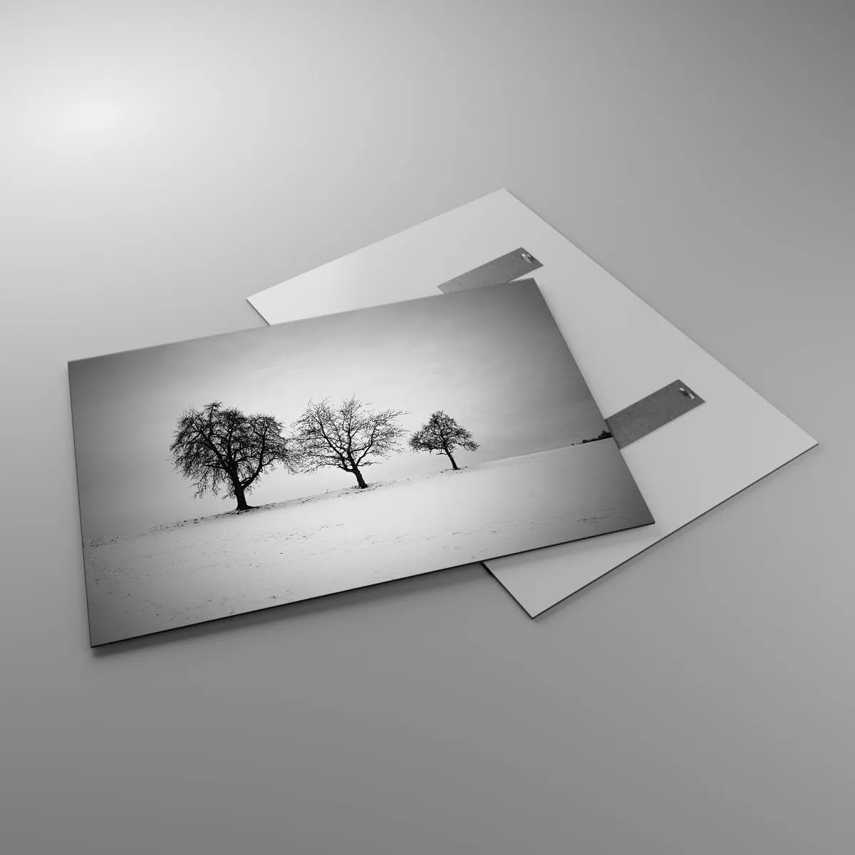 Glasbild - Bild auf glas - Drei einsame Bäume in einer schneebedeckten Gegend - 100x70cm - Wovon träumen sie? - Moderne Wanddekoration für Wohnzimmer und Schlafzimmer ARTTOR