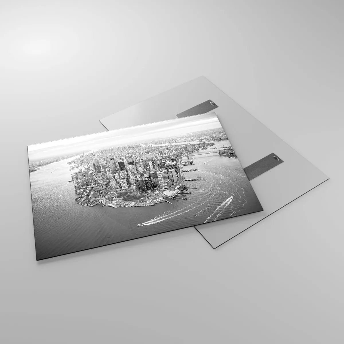 Quadro su vetro - Una vista a volo d'uccello della città in bianco e nero - 100x70cm - Come non amarla? - Decorazione murale moderna per soggiorno e camera da letto ARTTOR