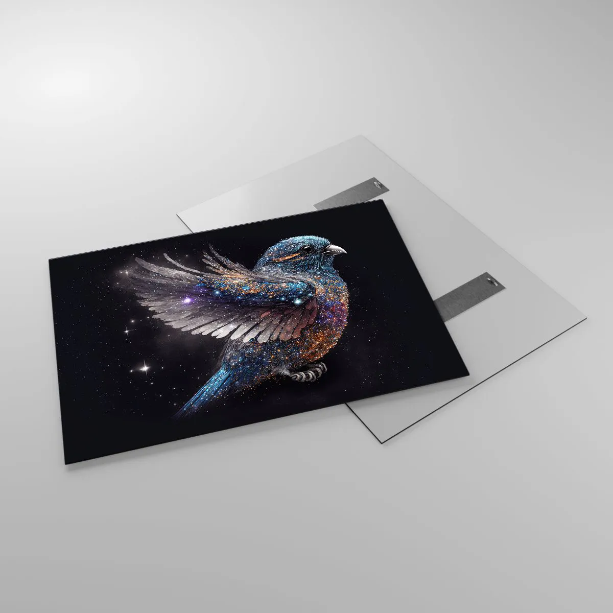 Obraz na szkle - Kosmiczny wróbel z diamentowym blaskiem - 100x70cm - Diamentowy wróbel - Nowoczesna dekoracja ścienna do salonu, kuchni i sypialni ARTTOR