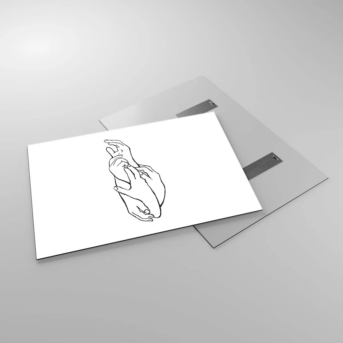 Impression sur verre - Image sur verre - Un dessin linéaire subtil de mains jointes sur un fond blanc. - 100x70cm - Bon contact - Décoration murale moderne pour le salon et la chambre ARTTOR