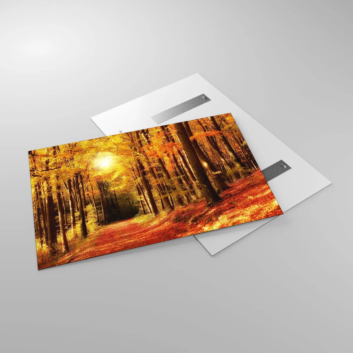 Glass picture - Golden Autumn on a Forest Path - 120x80 cm