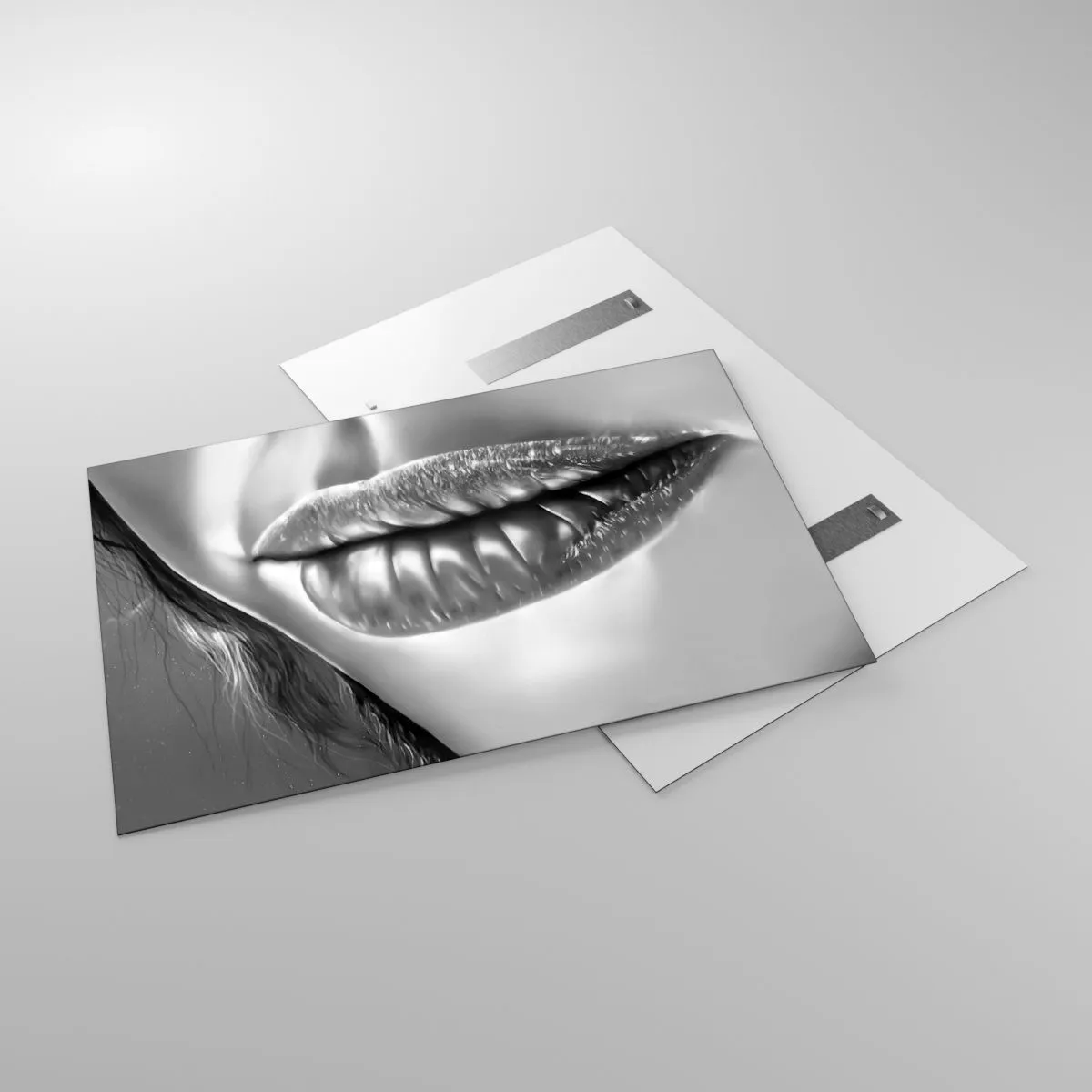 Impression sur verre - Image sur verre - Lèvres féminines sensuelles aux tons monochromes - 120x80cm - Je sais à quoi tu penses… - Décoration murale moderne pour le salon et la chambre ARTTOR