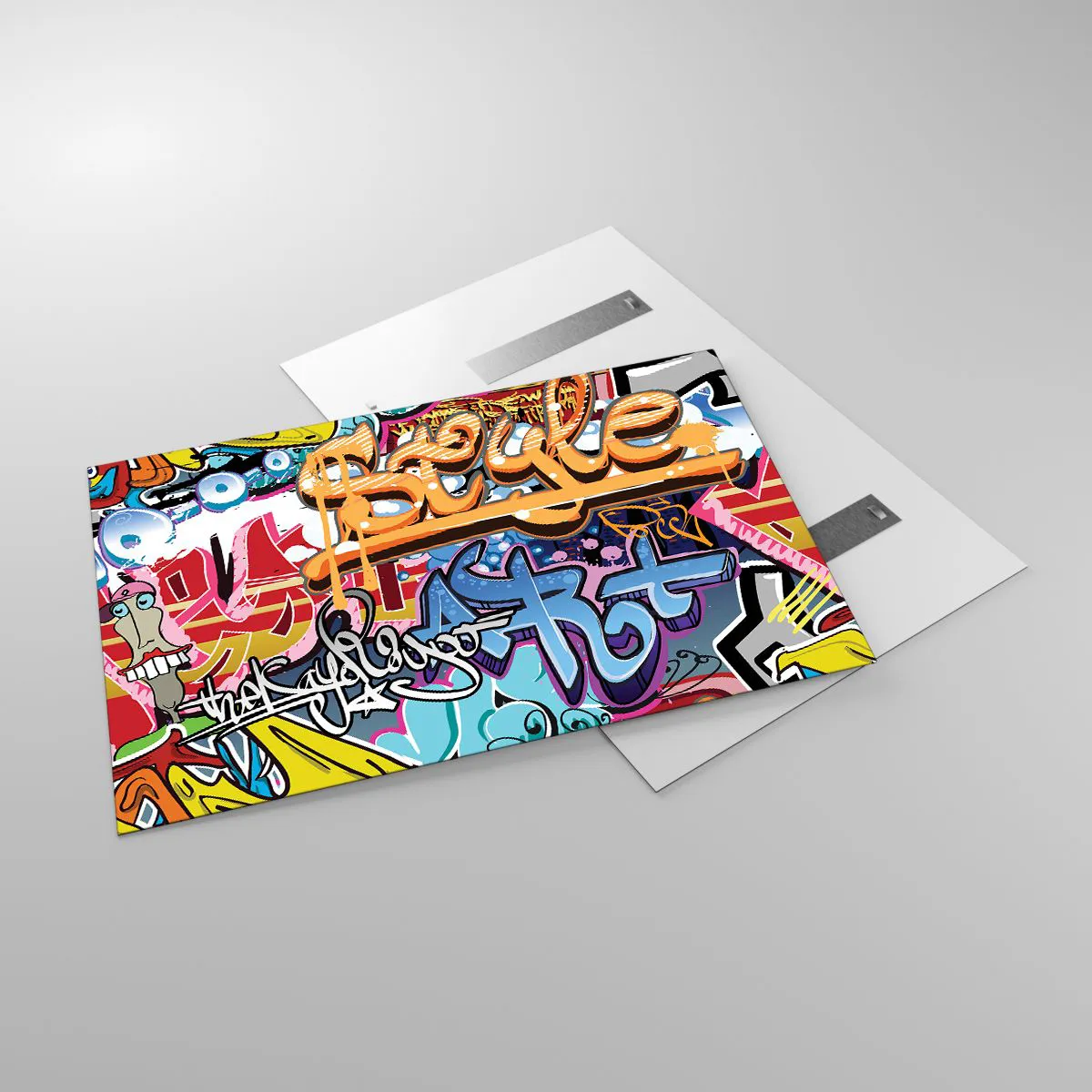 Impression sur verre - Image sur verre - Graffitis colorés avec inscriptions et dessins dynamiques - 120x80cm - Fresques, fresques, fresques… - Décoration murale moderne pour le salon et la chambre ARTTOR