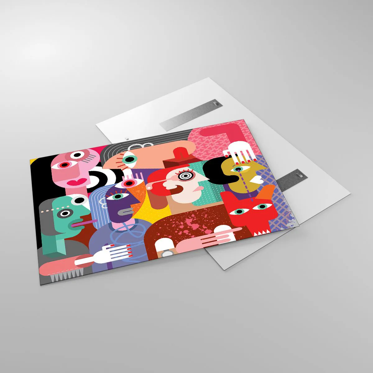 Impression sur verre - Image sur verre - Composition abstraite de visages aux couleurs vives - 120x80cm - Nous par M. Picasso - Décoration murale moderne pour le salon et la chambre ARTTOR