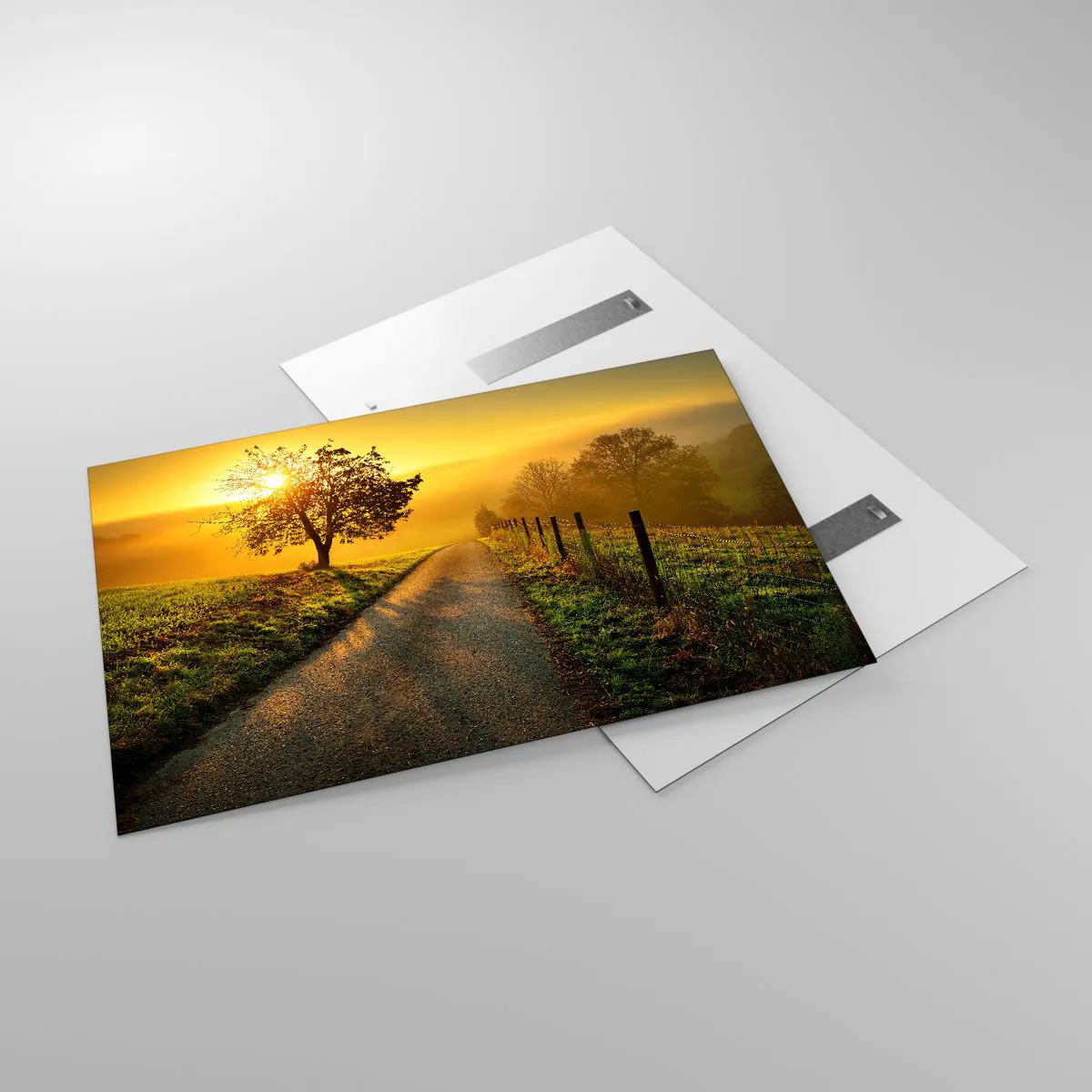 Quadro su vetro - Una strada attraverso un paesaggio rurale al tramonto - 120x80cm - Pomeriggio di miele - Decorazione murale moderna per soggiorno e camera da letto ARTTOR