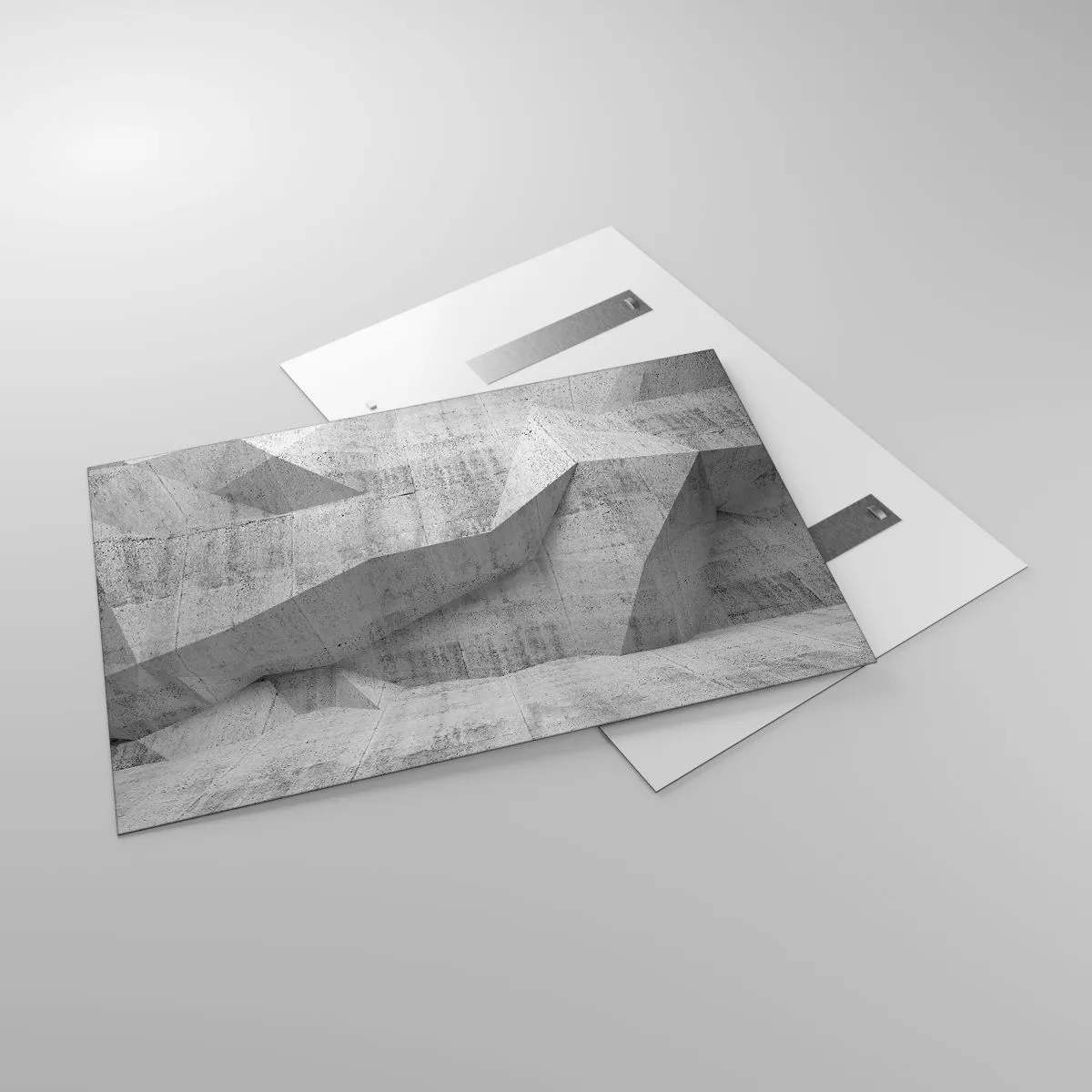 Quadro su vetro - Struttura geometrica in cemento nei toni del grigio - 120x80cm - Una vera sfida - Decorazione murale moderna per soggiorno e camera da letto ARTTOR