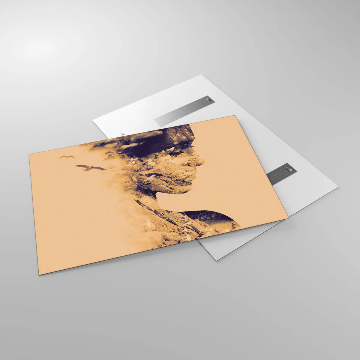 Impression sur verre - Image sur verre - Silhouette d'une femme avec un motif de paysage et d'oiseaux - 120x80cm - Beauté de la nature - Décoration murale moderne pour le salon et la chambre ARTTOR