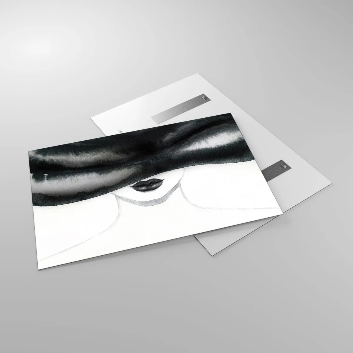 Glasbild - Bild auf glas - Geheimnisvolles Gesicht mit verdeckten Augen in Schwarz-Weiß-Aquarell - 120x80cm - Ein sinnliches Geheimnis - Moderne Wanddekoration für Wohnzimmer und Schlafzimmer ARTTOR