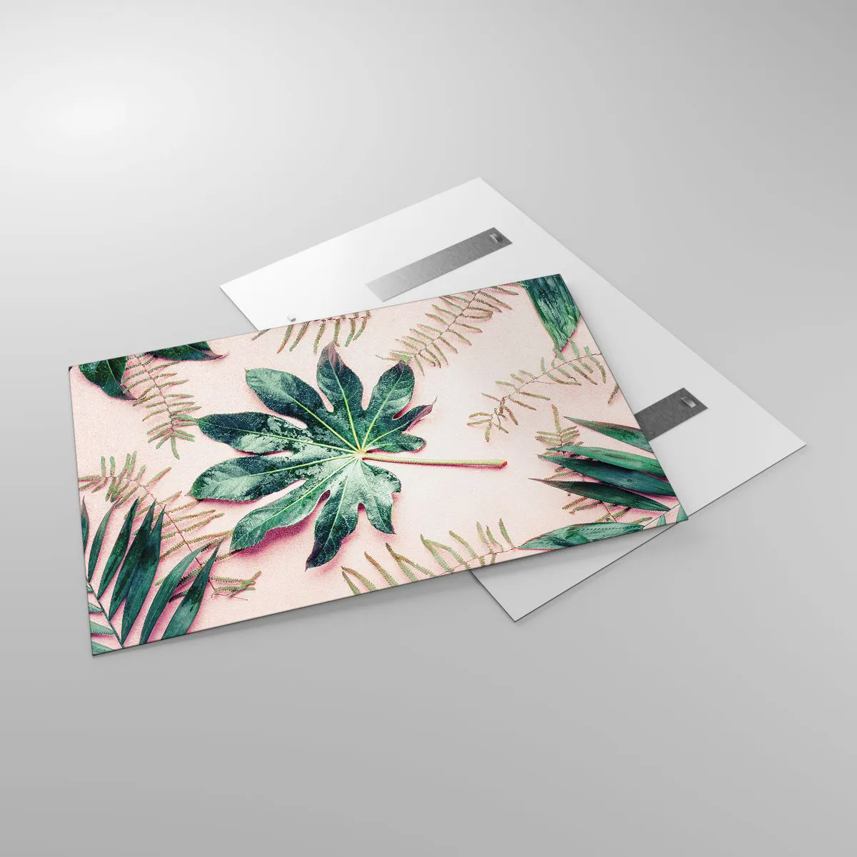 Üveg kép - A zöld tanulmánya a rózsaszín háttérben - 120x80 cm