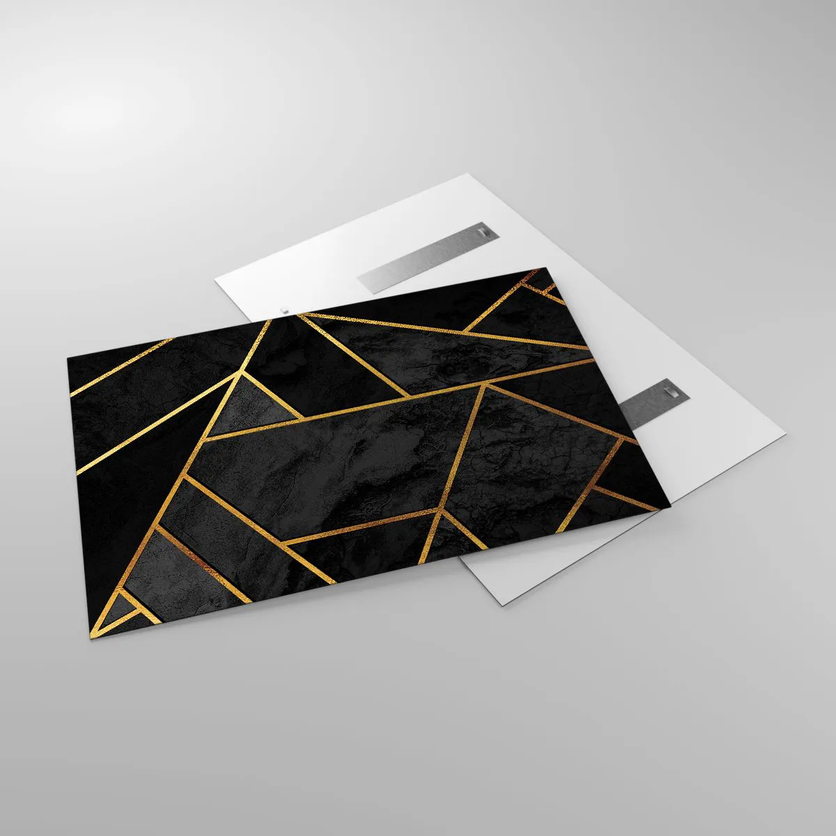 Impression sur verre - Image sur verre - Composition géométrique noire et dorée sur fond de marbre - 120x80cm - Obscurité et éclat - Décoration murale moderne pour le salon et la chambre ARTTOR