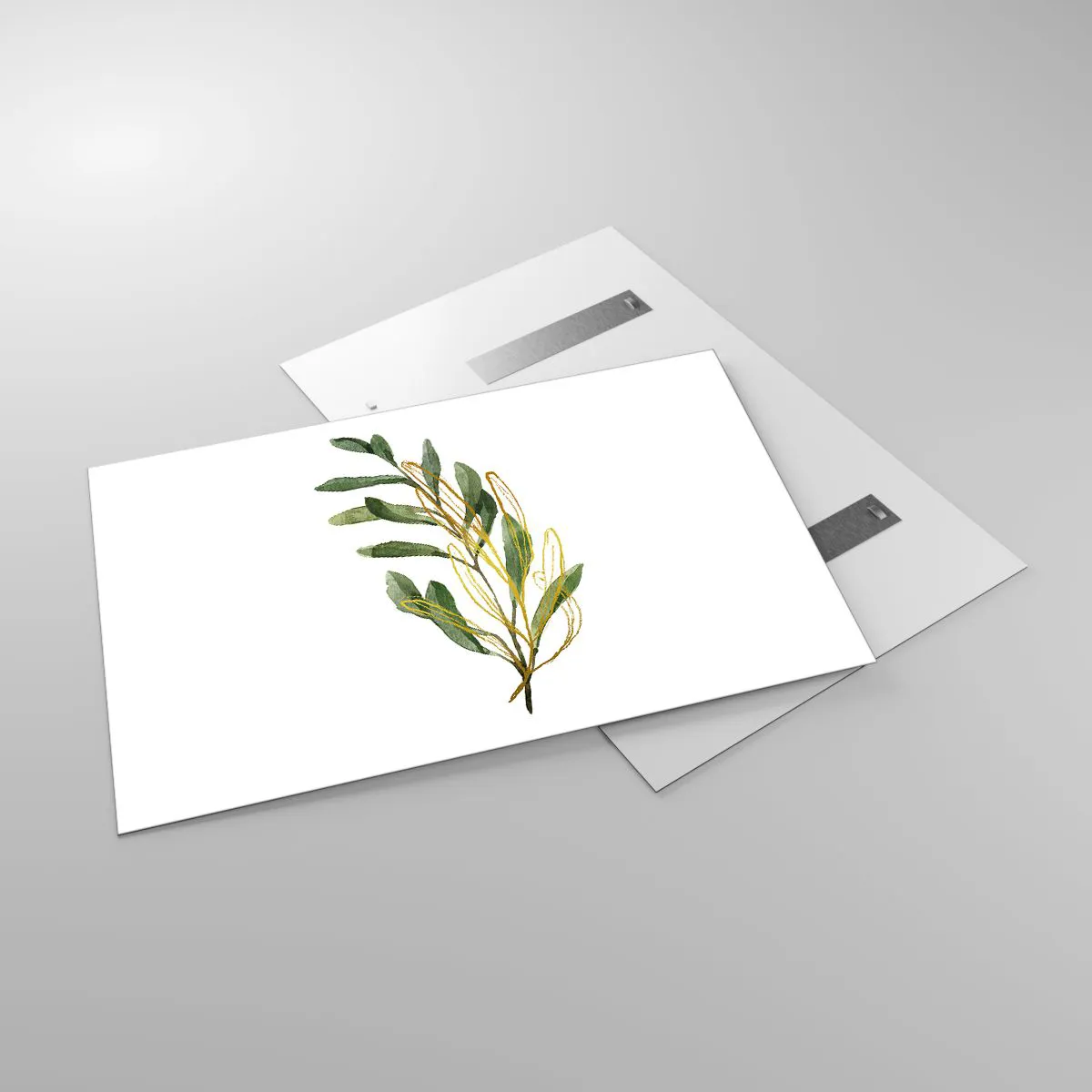 Glasbild - Bild auf glas - Ein grüner Zweig mit einem zarten goldenen Akzent - 120x80cm - Alles was gut ist - Moderne Wanddekoration für Wohnzimmer und Schlafzimmer ARTTOR