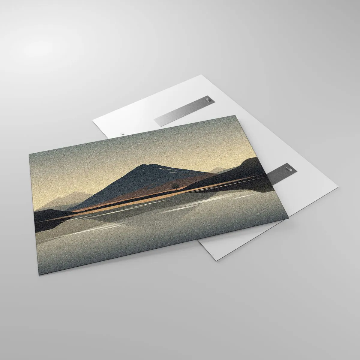 Glasbild - Bild auf glas - Berge und See in warmen Tönen mit reflektierendem Effekt - 120x80cm - Spiegelreflexion - Moderne Wanddekoration für Wohnzimmer und Schlafzimmer ARTTOR