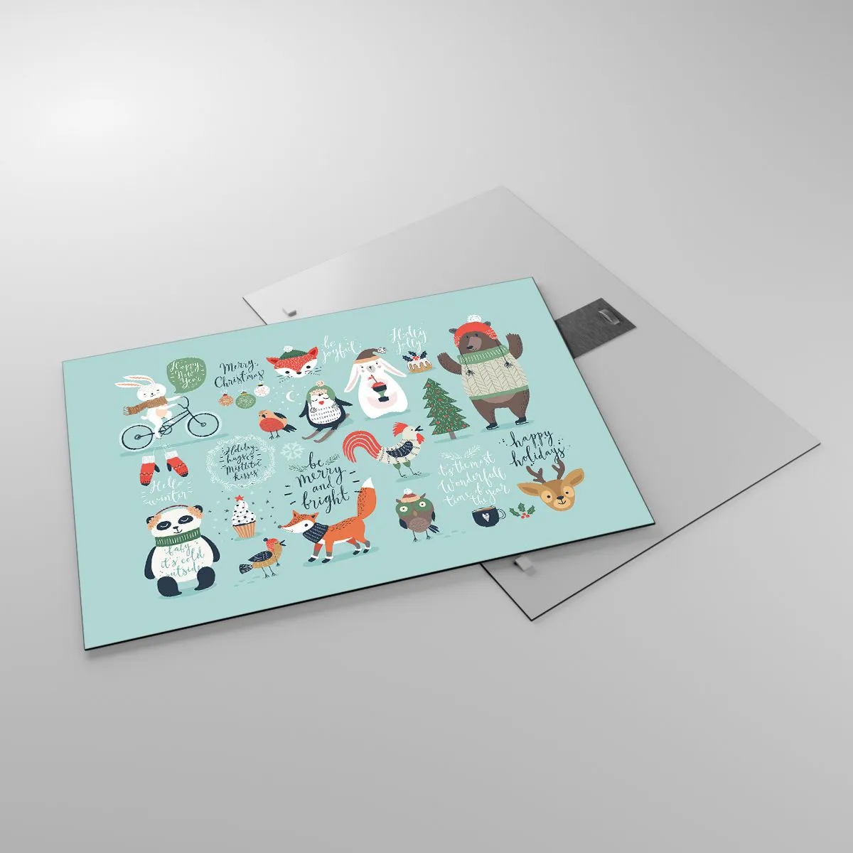 Glass picture - Christmas animal illustrations on a pastel background - 70x50cm - Let Christmas Last Forever! - Modern wall decoration for the living room and bedroom ARTTOR