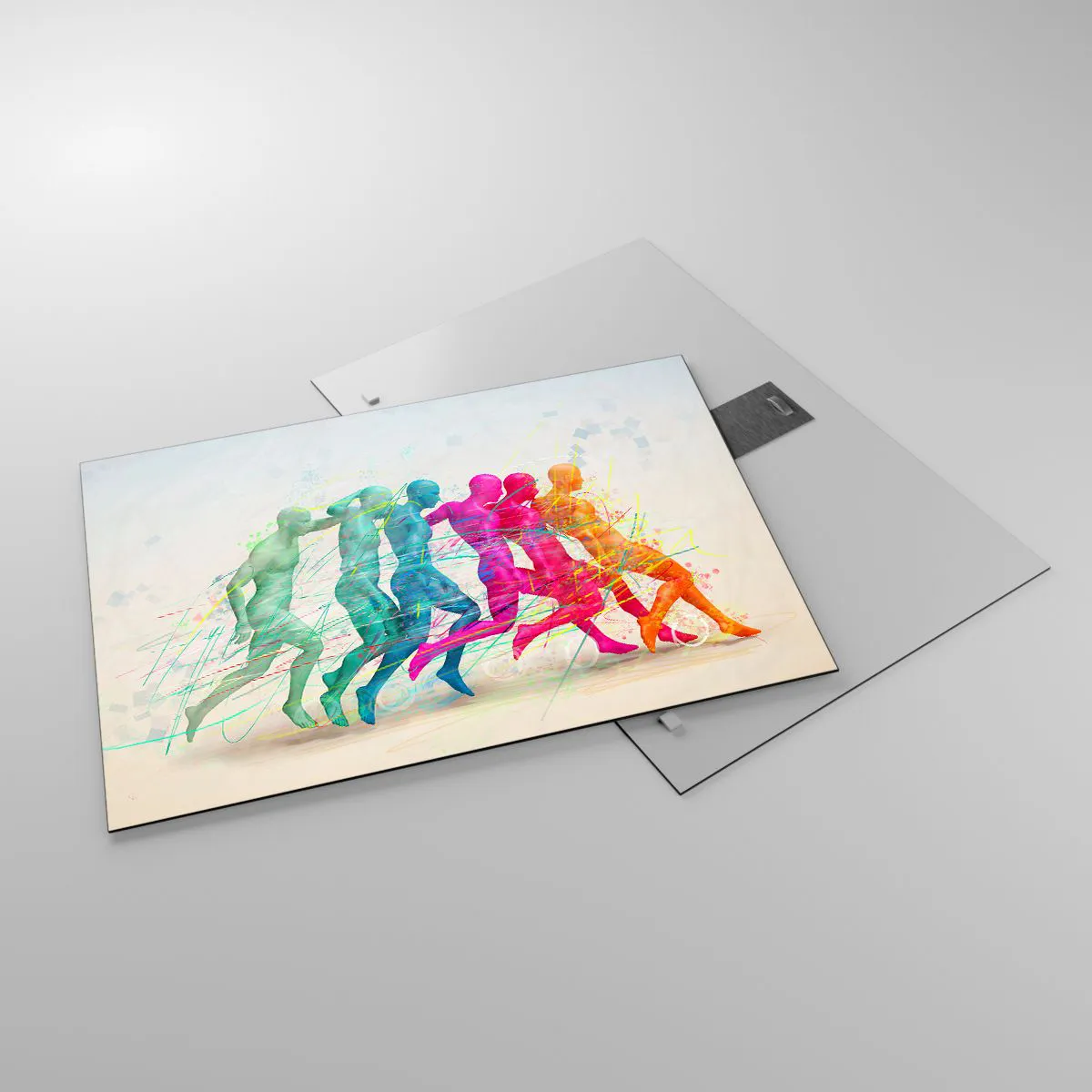Tablou pe sticlă - Un abstract colorat care înfățișează mișcarea unei figuri care aleargă - 70x50cm - Armonie de mișcare - Decorațiune modernă pentru perete pentru living și dormitor ARTTOR