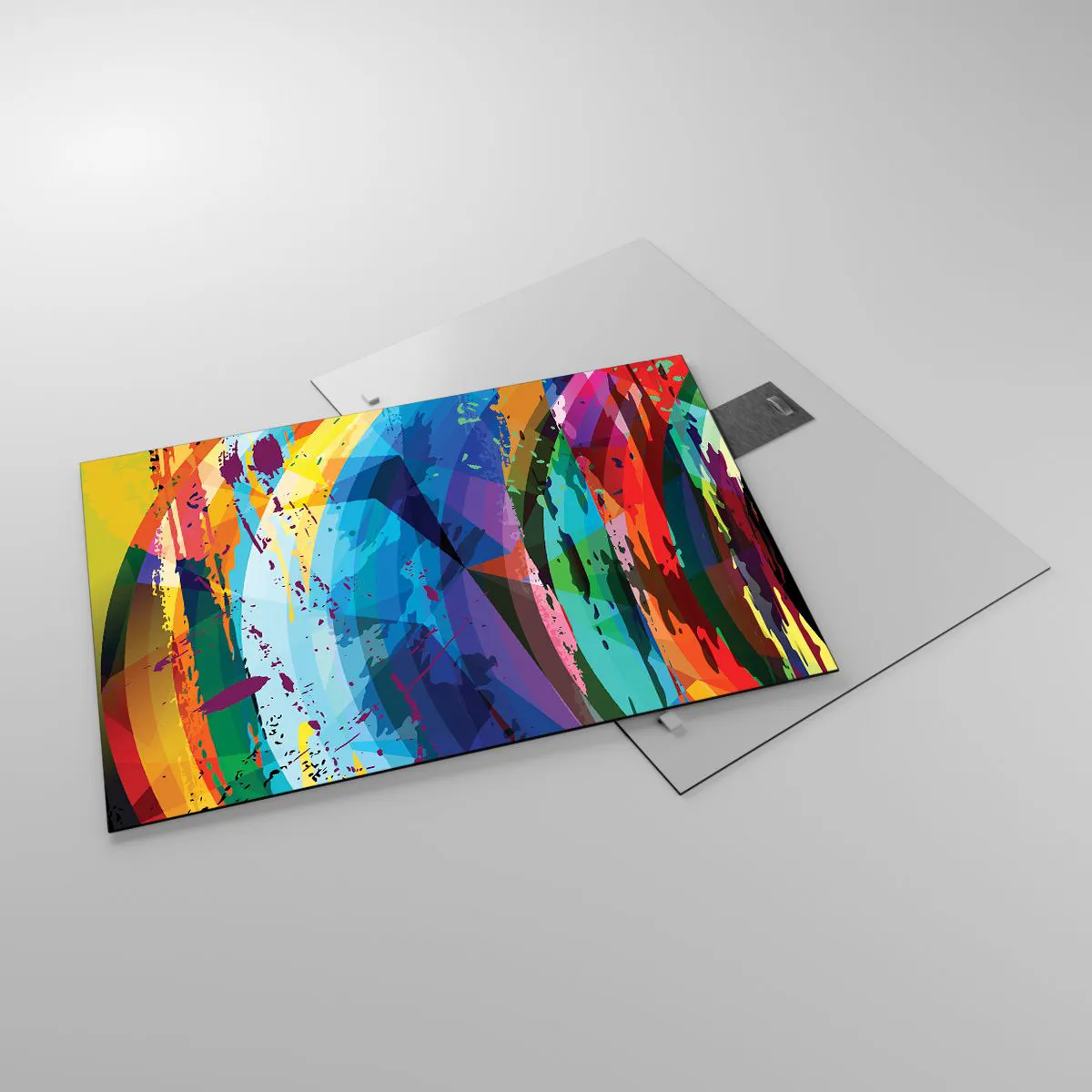 Glastavla - Bild på glas - Färgglad abstraktion med dynamiska former - 70x50cm - Färgglad yrsel - Modern väggdekoration för vardagsrum och sovrum ARTTOR
