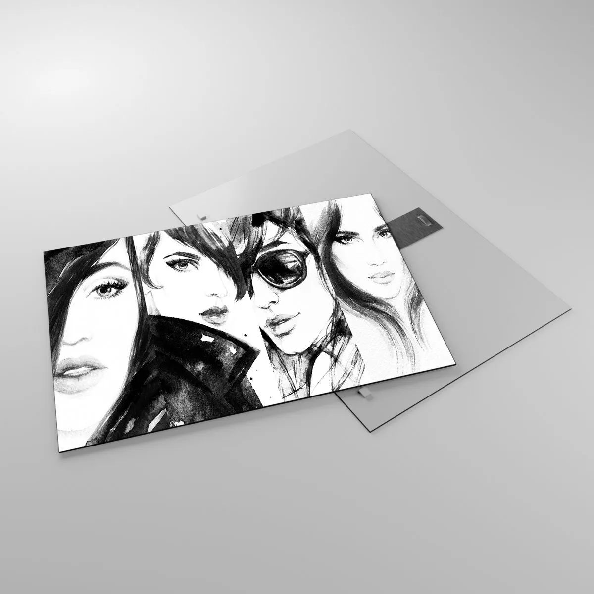 Obraz na skle - Čiernobiele útržkovité portréty žien - 70x50cm - Znásobená krása - Moderná nástenná dekorácia do obývacej izby a spálne ARTTOR